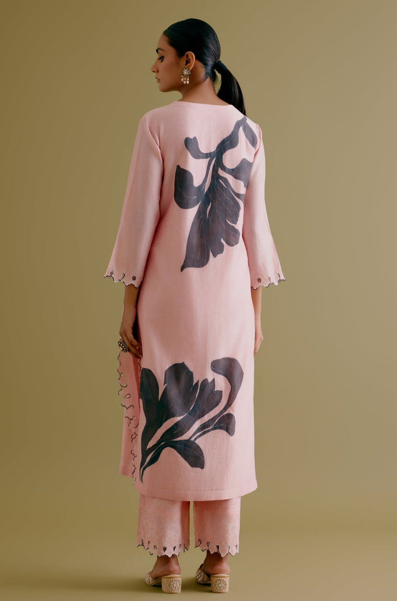 Blush Pink Hand-Painted Chanderi Kurta Set