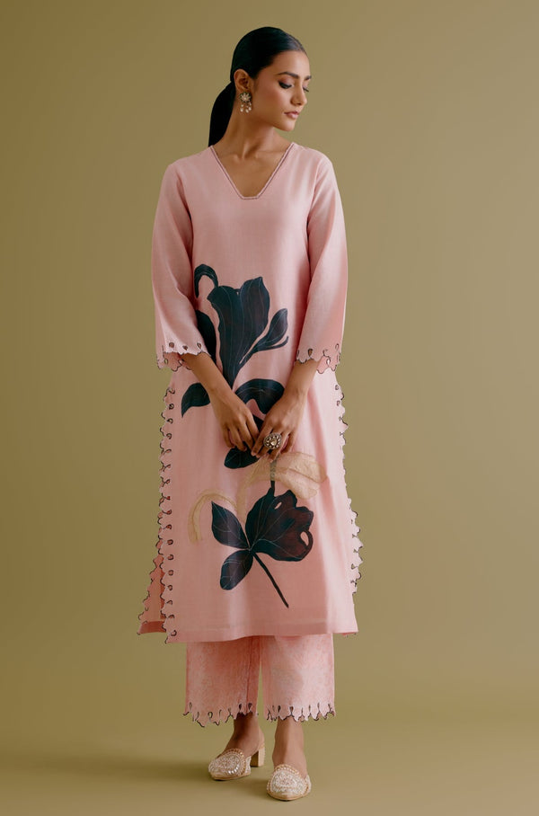 Blush Pink Hand-Painted Chanderi Kurta Set