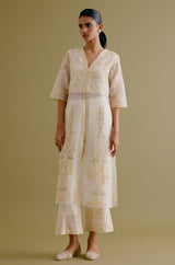 Ivory Silk Organza Embroidered Kurta Set
