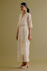 Ivory Silk Organza Embroidered Kurta Set