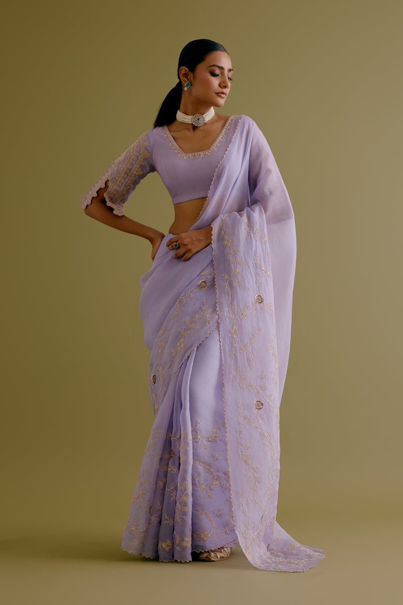 Mauve Embroidered Organza Saree