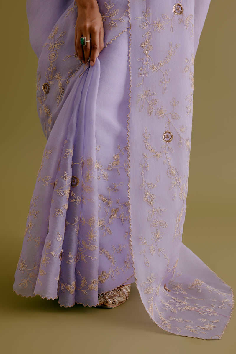 Mauve Embroidered Organza Saree