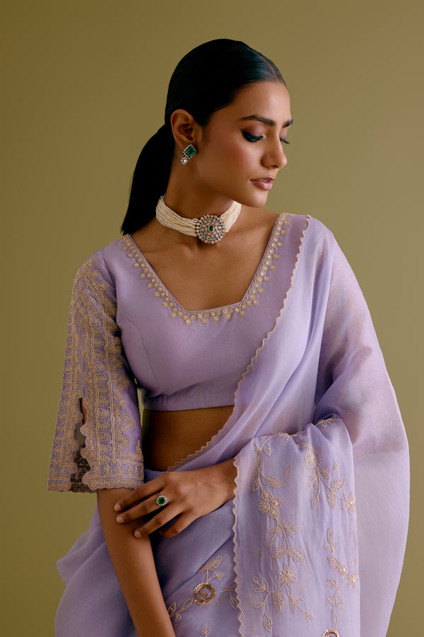 Mauve Embroidered Organza Saree