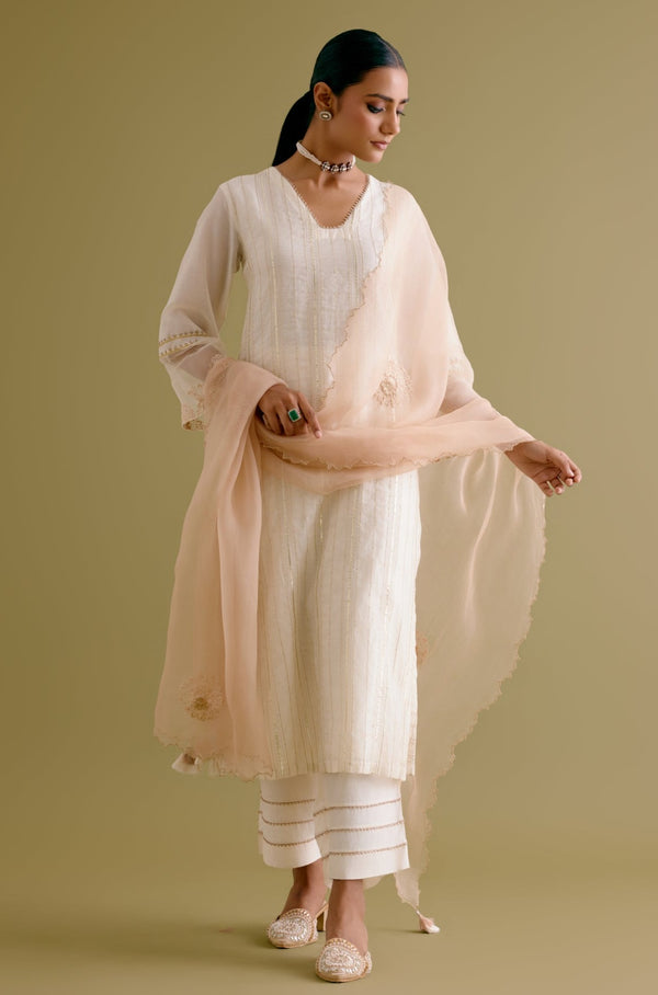 Ivory Zari Detailed Chanderi Kurta Set