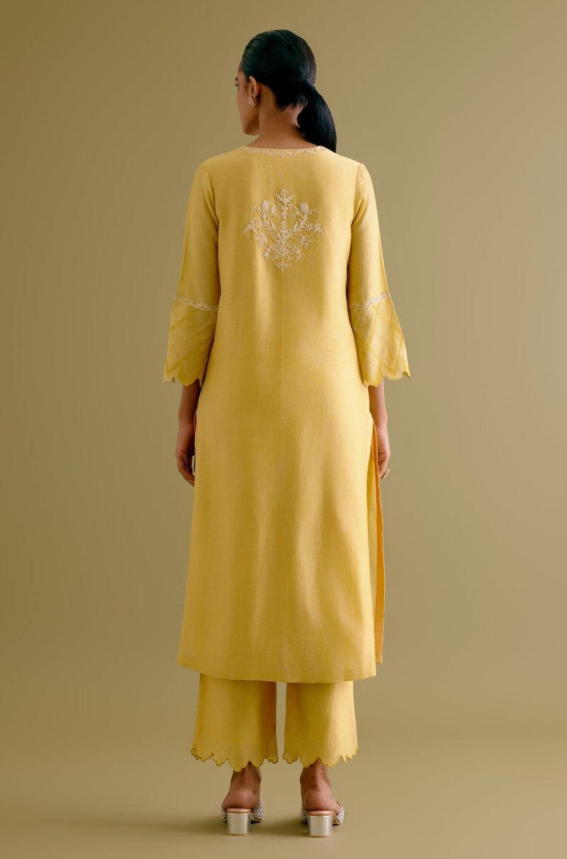 Rashmika Mandanna in Yellow Silk Chanderi Dori Embroidered Kurta Set