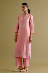 Pink Silk Chanderi Dori and Sequins Embroidered Kurta Set