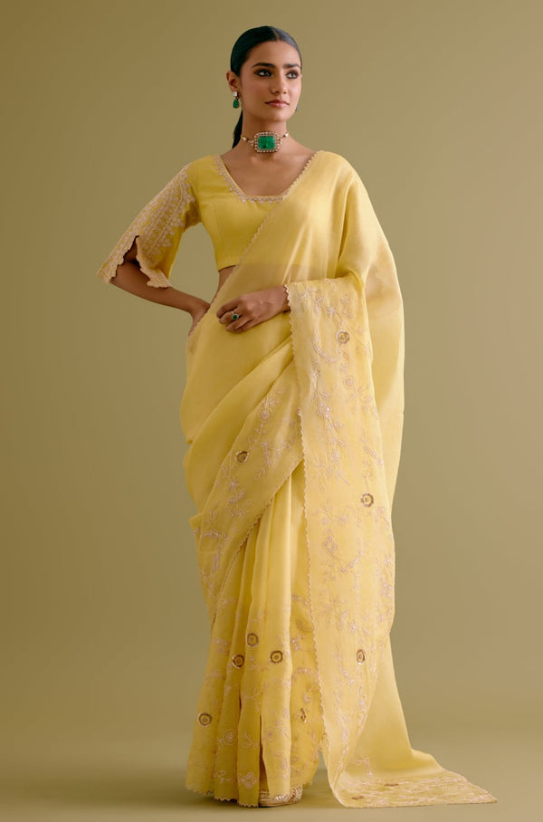 Yellow Embroidered Organza Saree