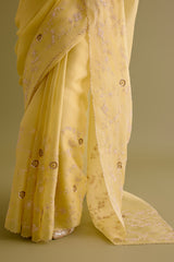 Yellow Embroidered Organza Saree