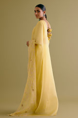 Yellow Embroidered Organza Saree