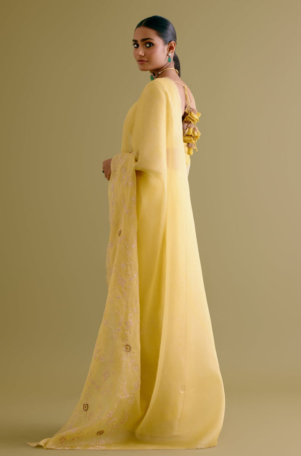 Yellow Embroidered Organza Saree