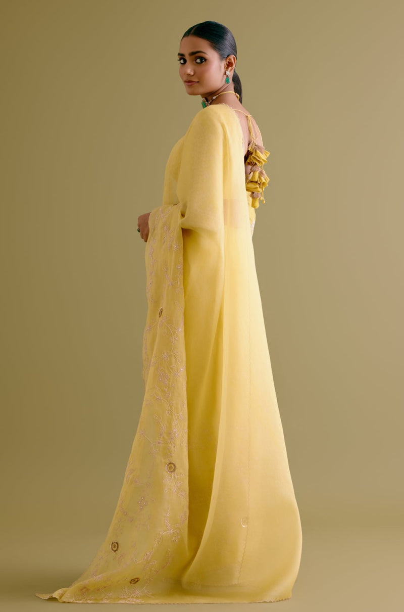 Yellow Embroidered Organza Saree