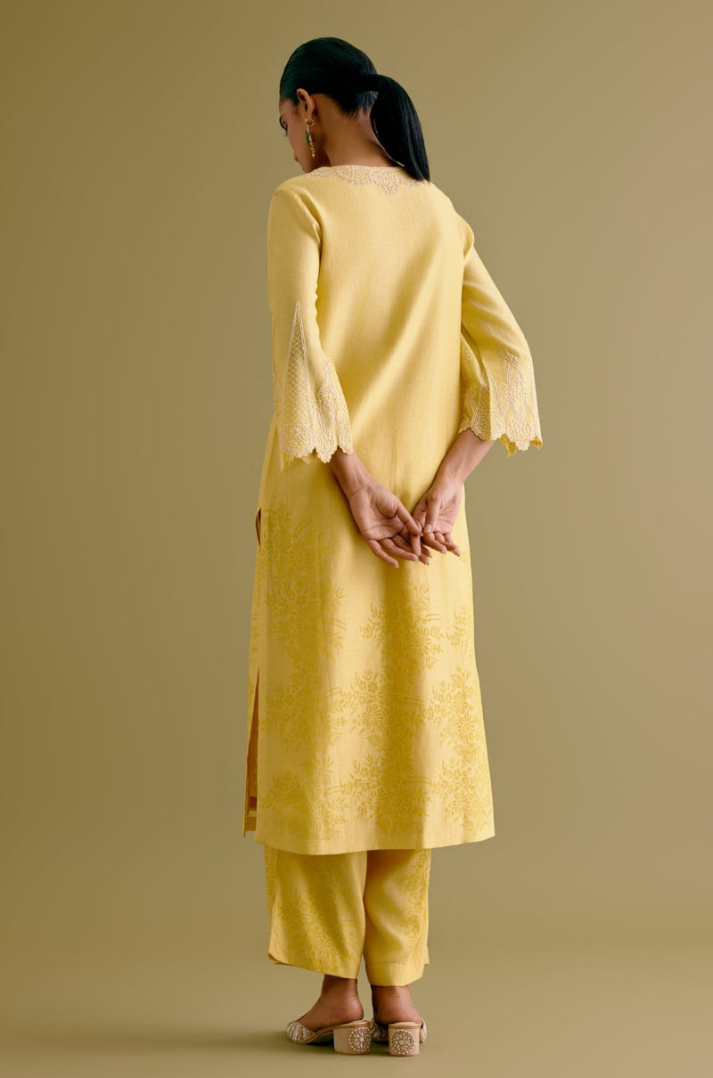 Yellow Silk Chanderi Dori Embroidered Kurta Set (RTS)