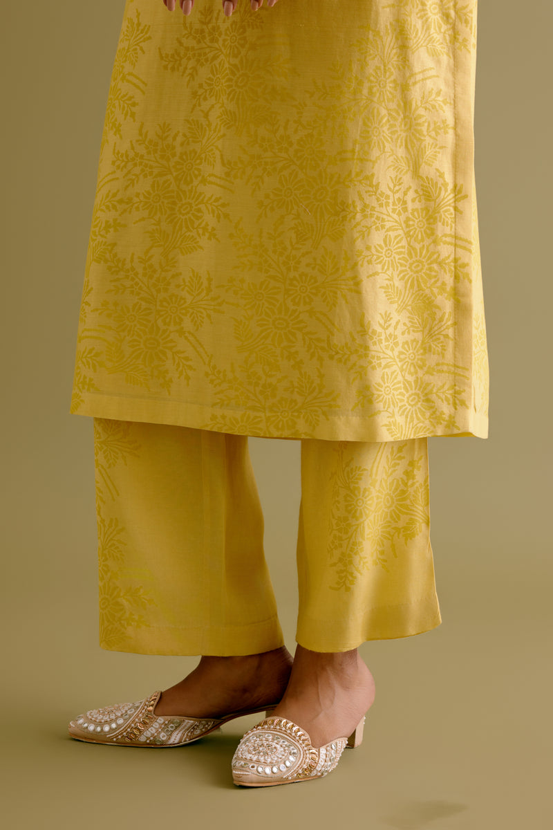 Yellow Silk Chanderi Dori Embroidered Kurta Set (RTS)
