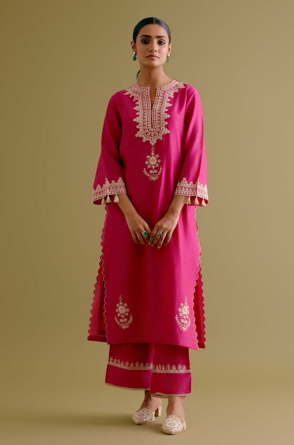 Fuchsia Pink Dori Embroidered Kurta Set