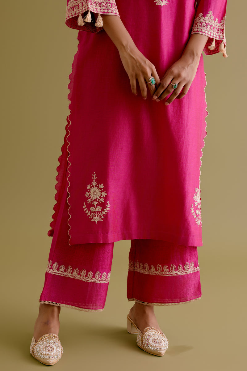Fuchsia Pink Dori Embroidered Kurta Set