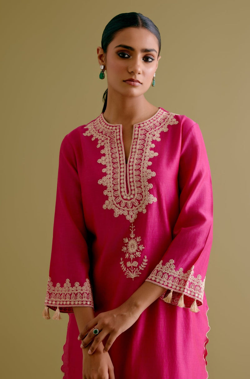 Fuchsia Pink Dori Embroidered Kurta Set