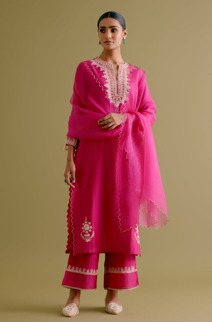Fuchsia Pink Dori Embroidered Kurta Set