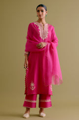 Fuchsia Pink Dori Embroidered Kurta Set