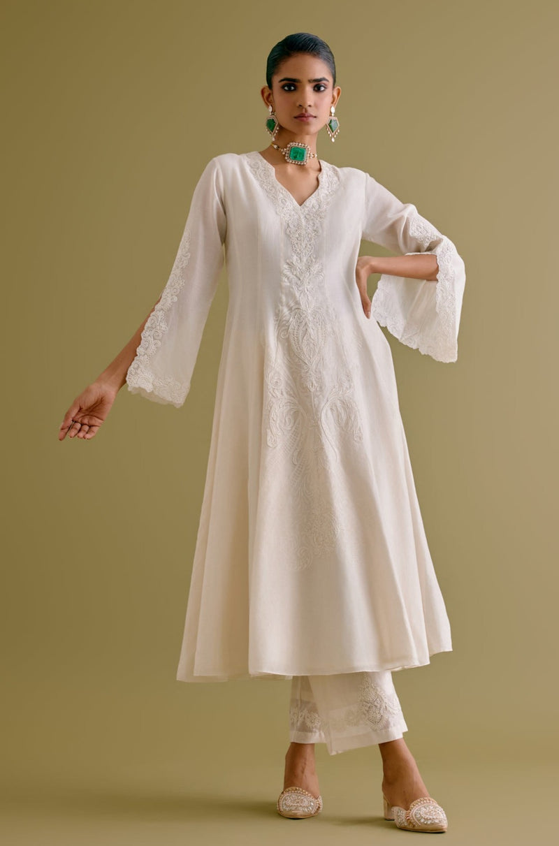 Ivory Silk Chanderi Dori Embroidered Anarkali Set (RTS)