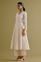 Ivory Silk Chanderi Dori Embroidered Anarkali Set