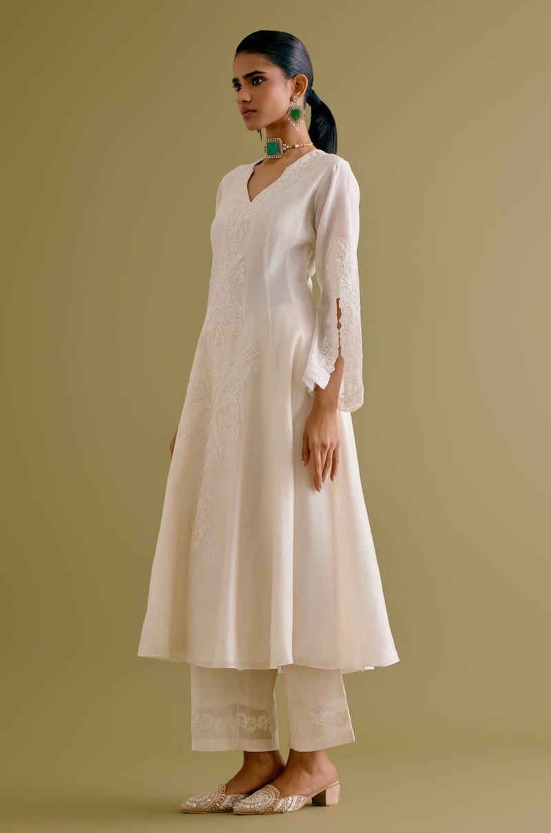 Ivory Silk Chanderi Dori Embroidered Anarkali Set (RTS)