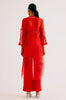 Red Embroidered Cape and Pant Set