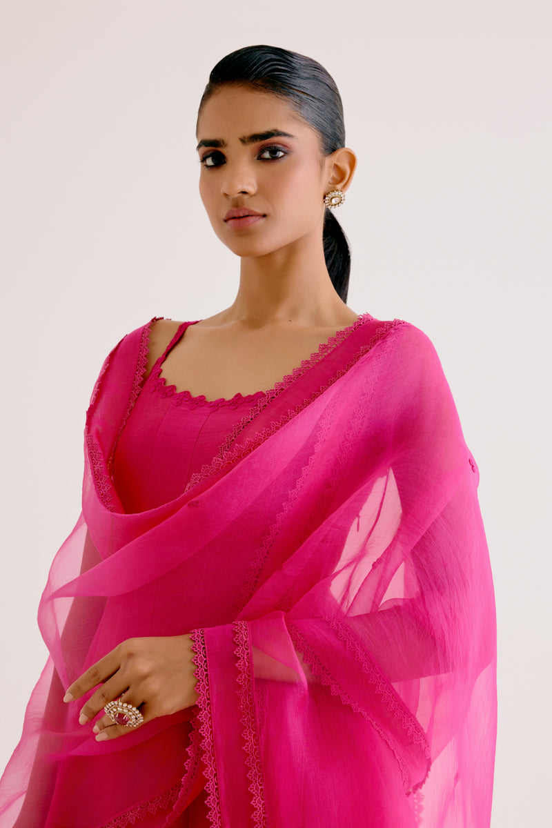 Fuchsia Pink Cotton Silk Anarakali Set