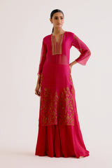 Sobhita Dhulipala in Fuchsia Pink Embroidered Silk Organza Sharara Set