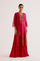 Sobhita Dhulipala in Fuchsia Pink Embroidered Silk Organza Sharara Set