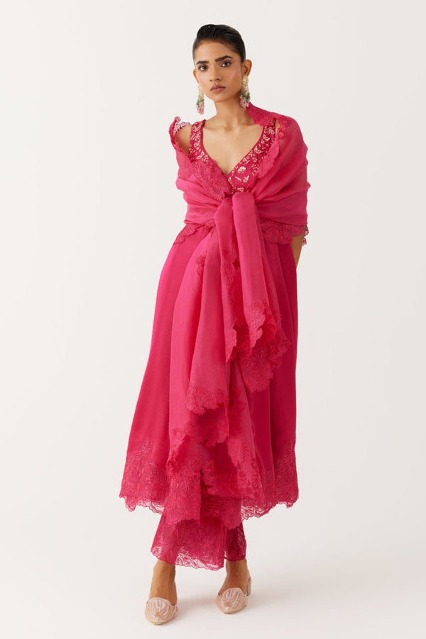 Sharvari in Fuchsia Pink Dori and Sequins Embroidered Anarkali Set