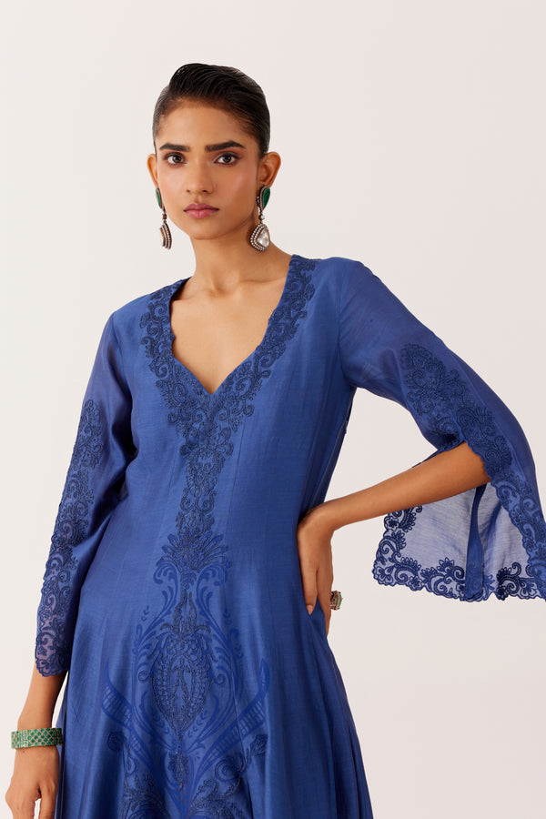 Royal Blue Silk Chanderi Dori Embroidered Anarkali Set