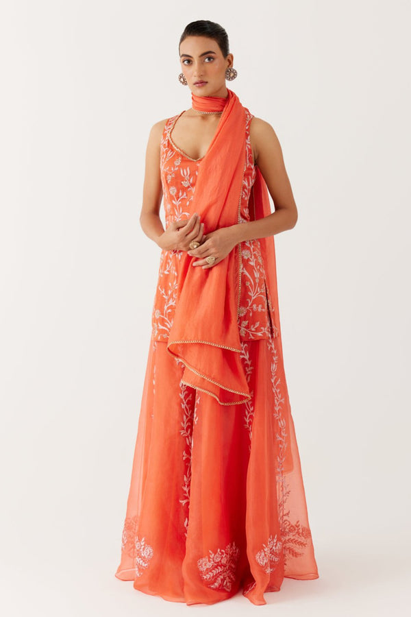 Rasha Thadani in Orange Dori Embroidered Sharara Set