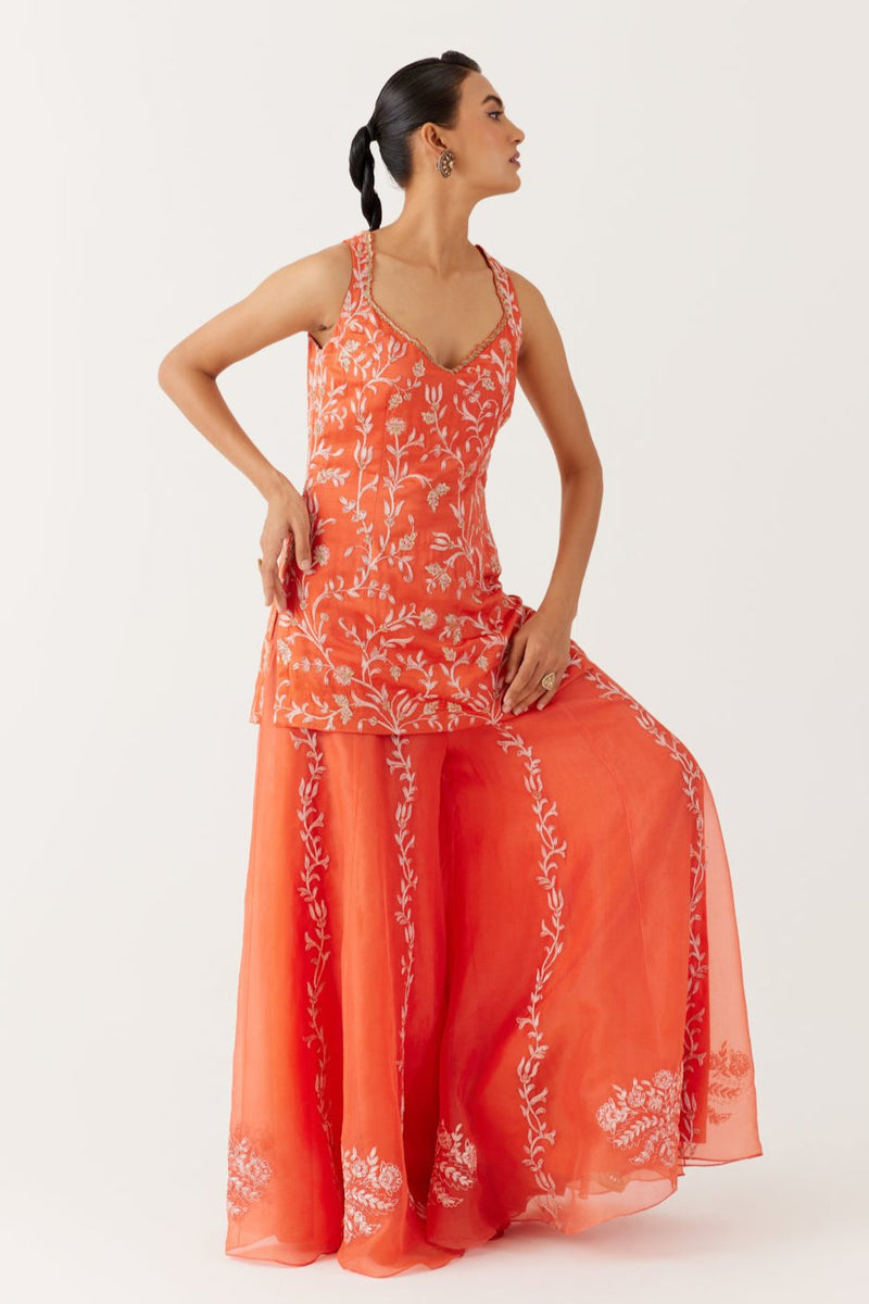 Rasha Thadani in Orange Dori Embroidered Sharara Set