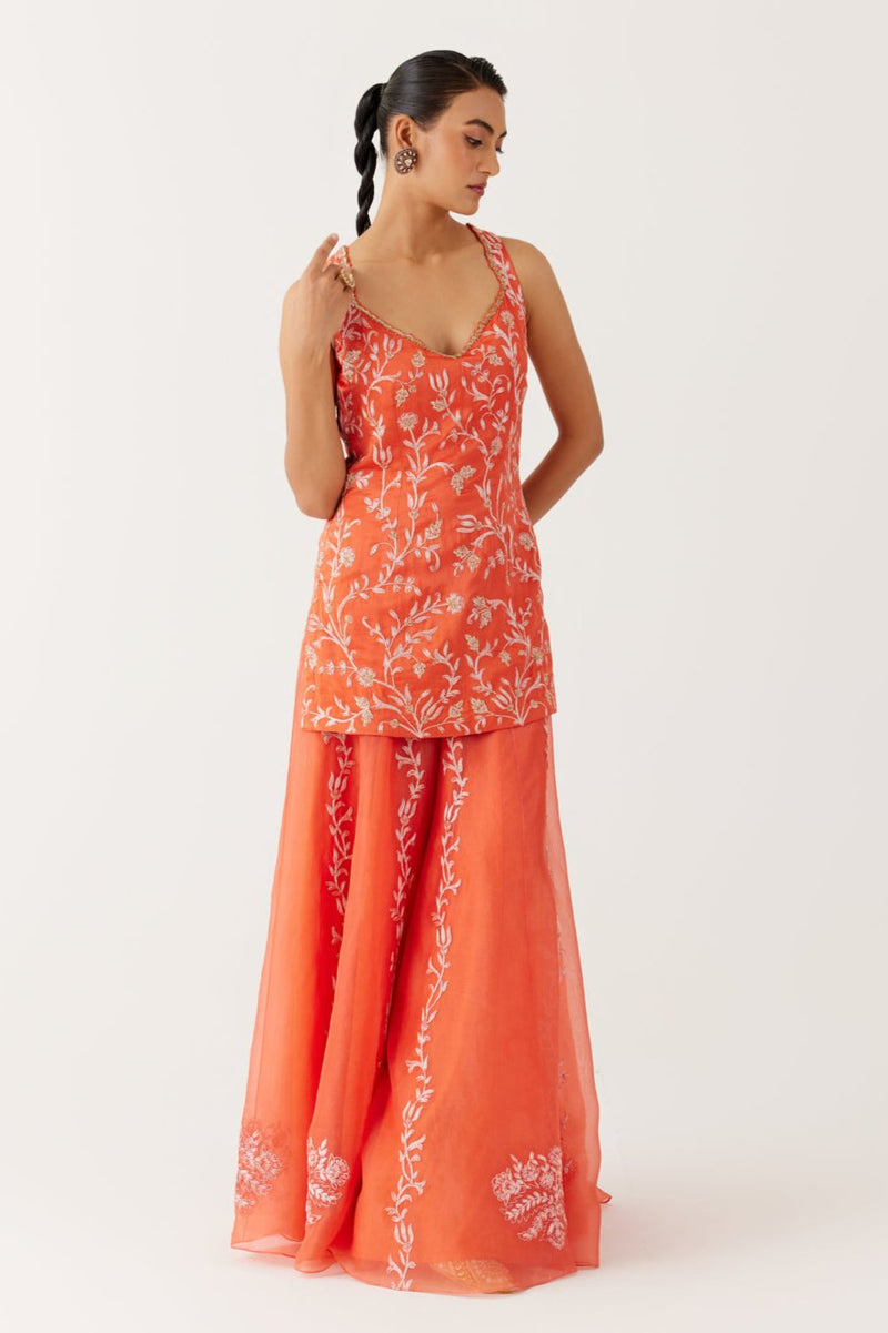 Rasha Thadani in Orange Dori Embroidered Sharara Set
