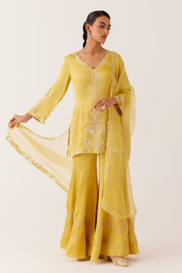Mustard Yellow Dori Embroidered Sharara Set