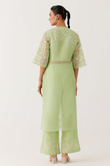 Pistachio Green Silk Organza Embroidered Kurta Set