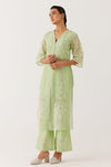 Pistachio Green Silk Organza Embroidered Kurta Set