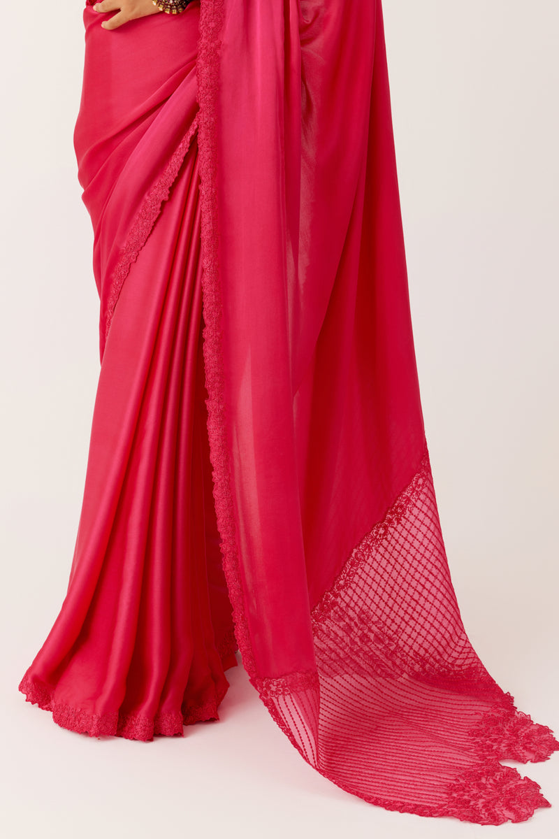 Fuchsia Pink Satin Organza Saree