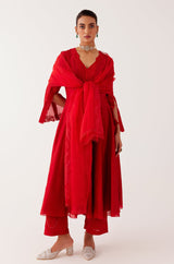 Ruby Red Silk Chanderi Dori Embroidered Anarkali Set