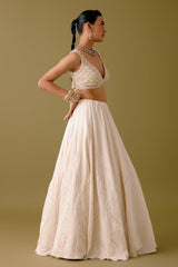 Ivory Embroidered Silk Satin Lehenga
