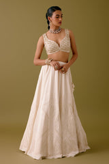 Ivory Embroidered Silk Satin Lehenga