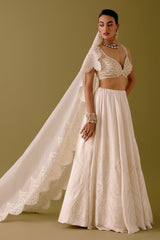 Ivory Embroidered Silk Satin Lehenga