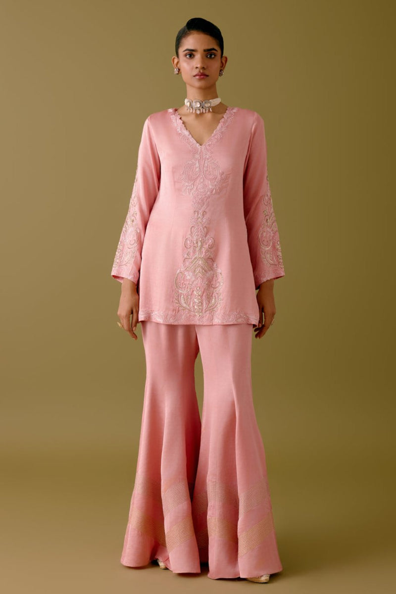 Blush Pink Dori Embroidered Sharara Set