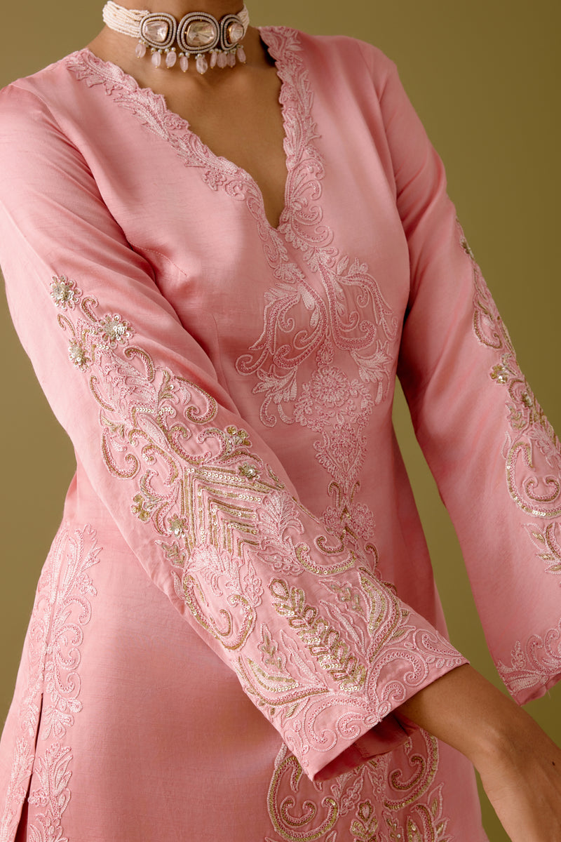 Blush Pink Dori Embroidered Sharara Set