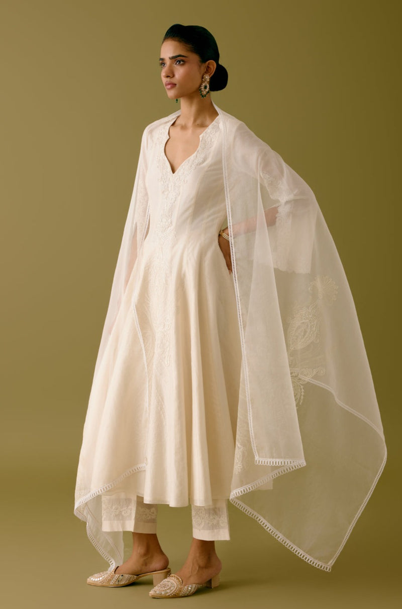 Ivory Silk Chanderi Dori Embroidered Anarkali Set (RTS)