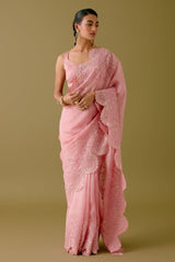 Blush Pink Embroidered Silk Organza Saree