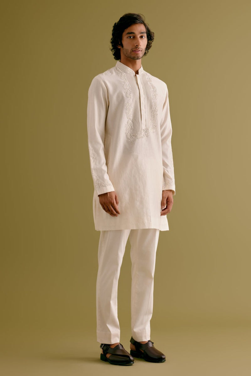 Ivory Silk Chanderi Dori Embroidered Kurta Set