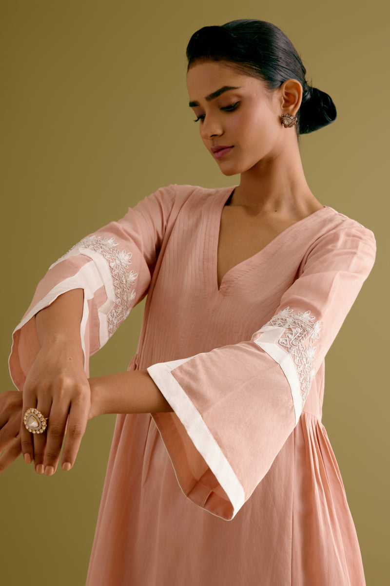 Onion Pink Cotton Silk Blend Dori Embroidered Kurta Set
