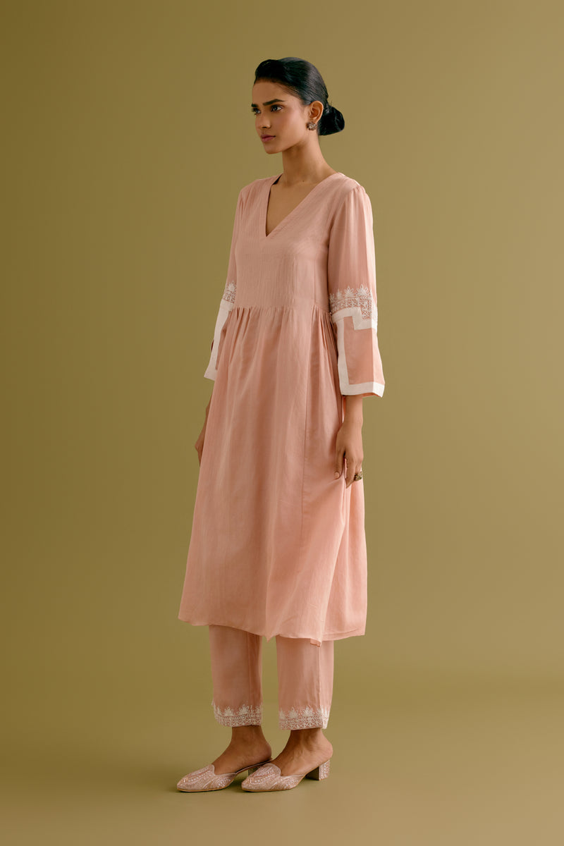 Onion Pink Cotton Silk Blend Dori Embroidered Kurta Set