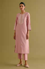 Pink Cotton Silk Blend Dori Embroidered Kurta Set